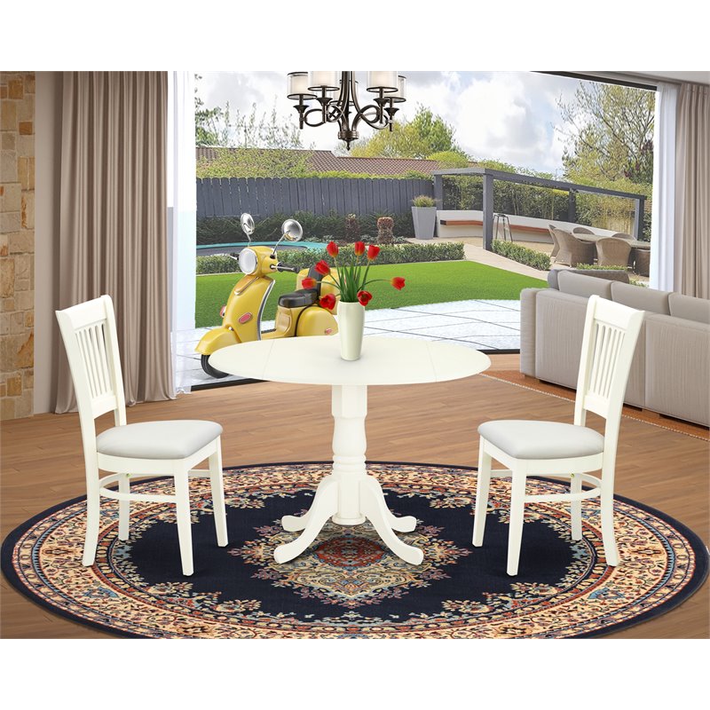 East West Furniture Dublin 3-piece Dining Set with Slatted Back in Linen White