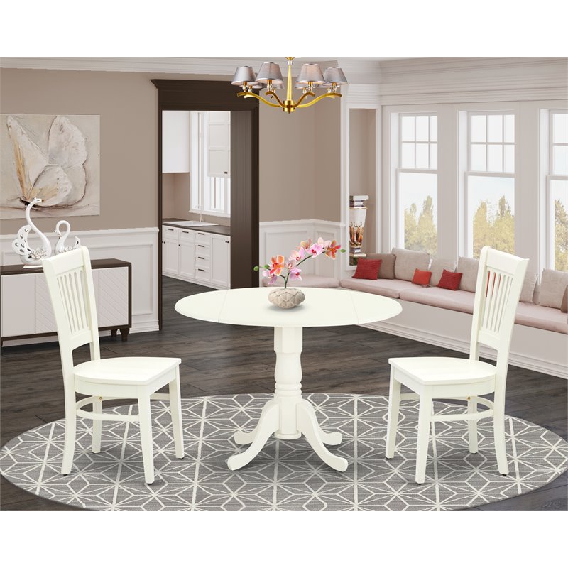 East West Furniture Dublin 3-piece Dining Set with Slatted Chair Back in White