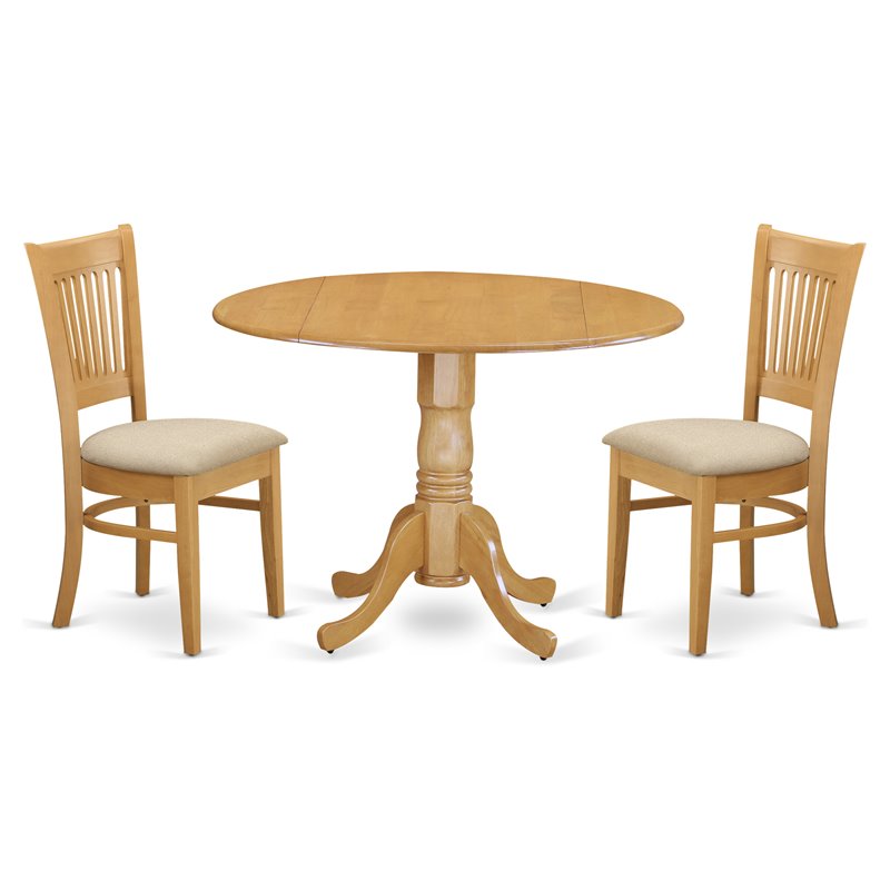 East West Furniture Dublin 3-piece Wood Dining Set with Slat Back Chairs in Oak
