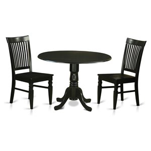 East West Furniture Dublin 3-piece Wood Table and Dining Chair Set in Black