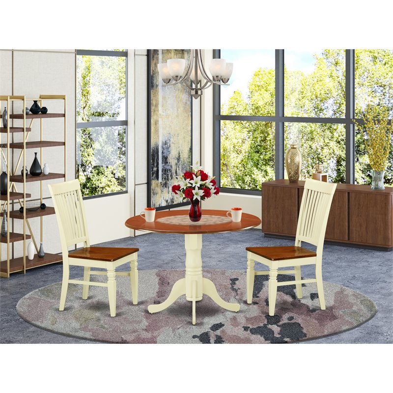 East West Furniture Dublin 3-piece Table and Dining Chairs in Buttermilk/Cherry
