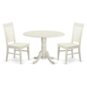 East West Furniture Dublin 3-piece Wood Dining Table Set in Linen White