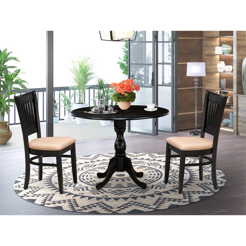 East West Furniture Dublin 3-piece Wood Dining Set with Slatted Back in Black