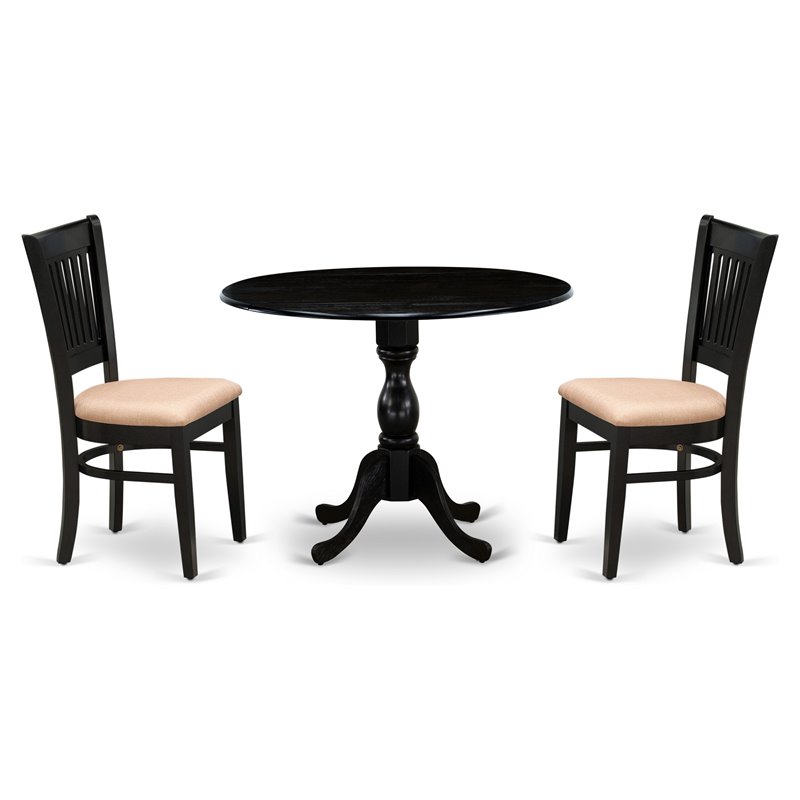 East West Furniture Dublin 3-piece Wood Dining Set with Slatted Back in Black