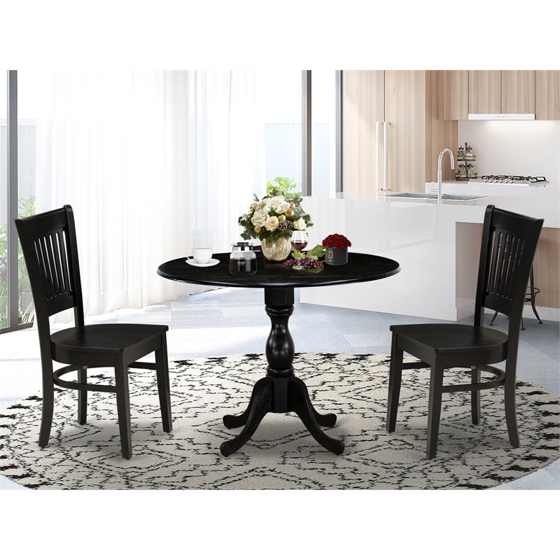 East West Furniture Dublin 3-piece Wood Dining Set w/ Slatted Back in Black