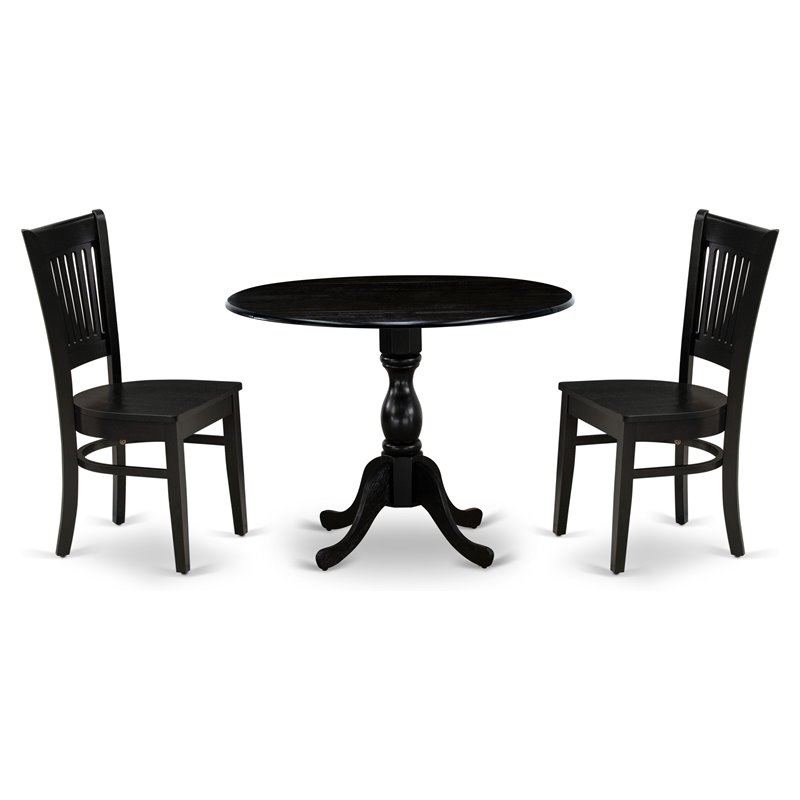 East West Furniture Dublin 3-piece Wood Dining Set w/ Slatted Back in Black