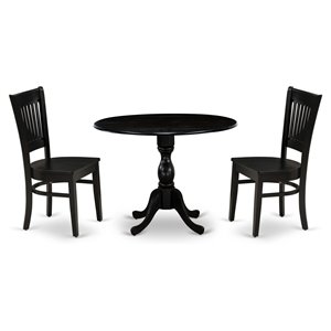 East West Furniture Dublin 3-piece Wood Dining Set w/ Slatted Back in Black