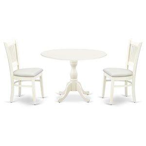 East West Furniture Dublin 3-piece Dining Set with Fabric Seat in Linen White