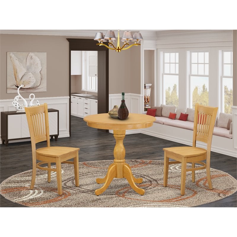 East West Furniture Eden 3-piece Dining Table Set with Wood Seat Chairs in Oak
