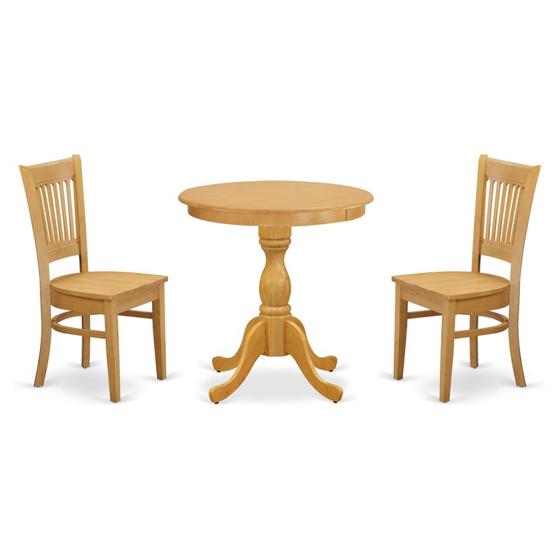 East West Furniture Eden 3-piece Dining Table Set with Wood Seat Chairs in Oak