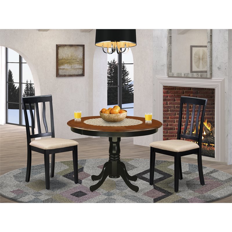 East West Furniture Hartland 3-piece Wood Dining Set with Fabric Seat in Black