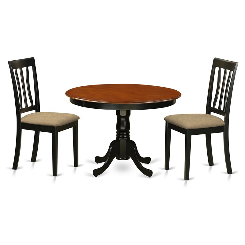 East West Furniture Hartland 3-piece Wood Dining Set with Fabric Seat in Black