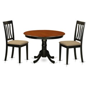 East West Furniture Hartland 3-piece Wood Dining Set with Fabric Seat in Black