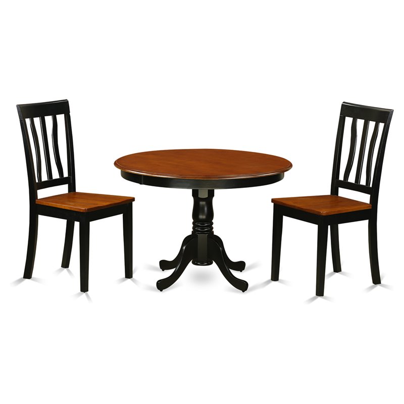 East West Furniture Hartland 3-piece Dining Set with Round Table in Black/Cherry