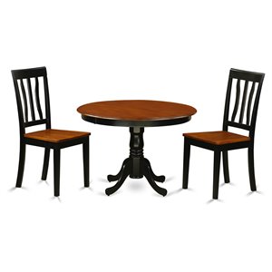 East West Furniture Hartland 3-piece Dining Set with Round Table in Black/Cherry