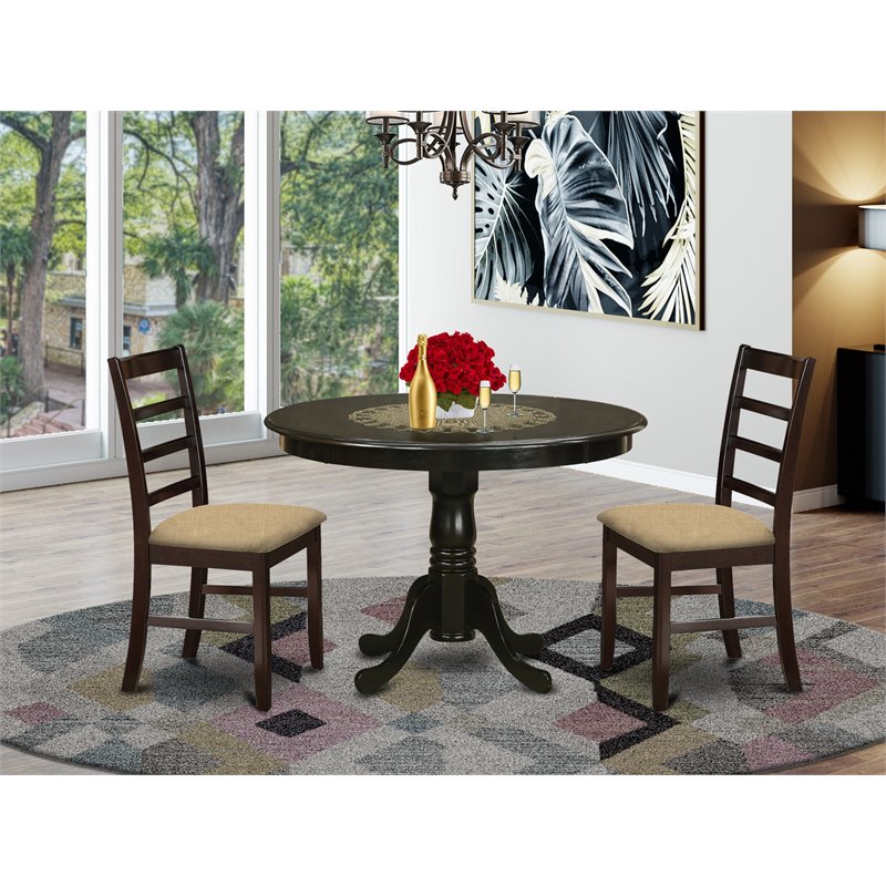 East West Furniture Hartland 3-piece Dining Set with Slatted Back in Cappuccino