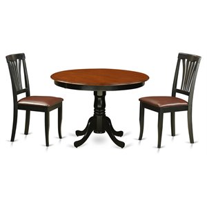 East West Furniture Hartland 3-piece Wood Dining Set w/ Leather Chairs in Black