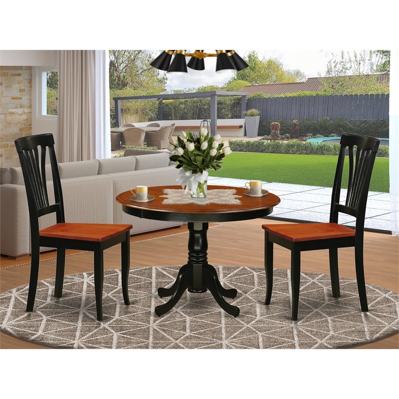 East West Furniture Hartland 3-piece Dinette Chairs and Table in Black/Cherry