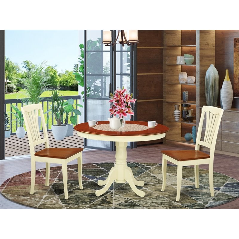 East West Furniture Hartland 3-piece Dining Table Set in Buttermilk and Cherry