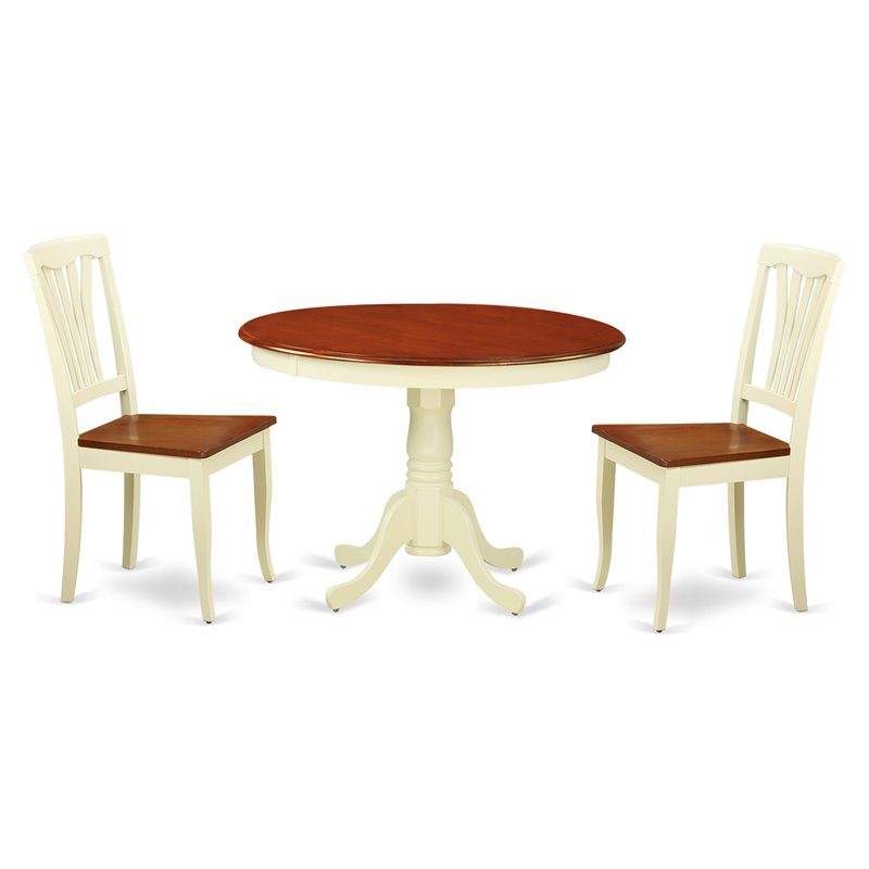 East West Furniture Hartland 3-piece Dining Table Set in Buttermilk and Cherry