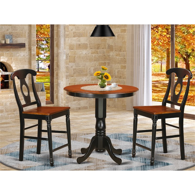 East West Furniture Jackson 3-piece Dining Set with Stools in Black and Cherry
