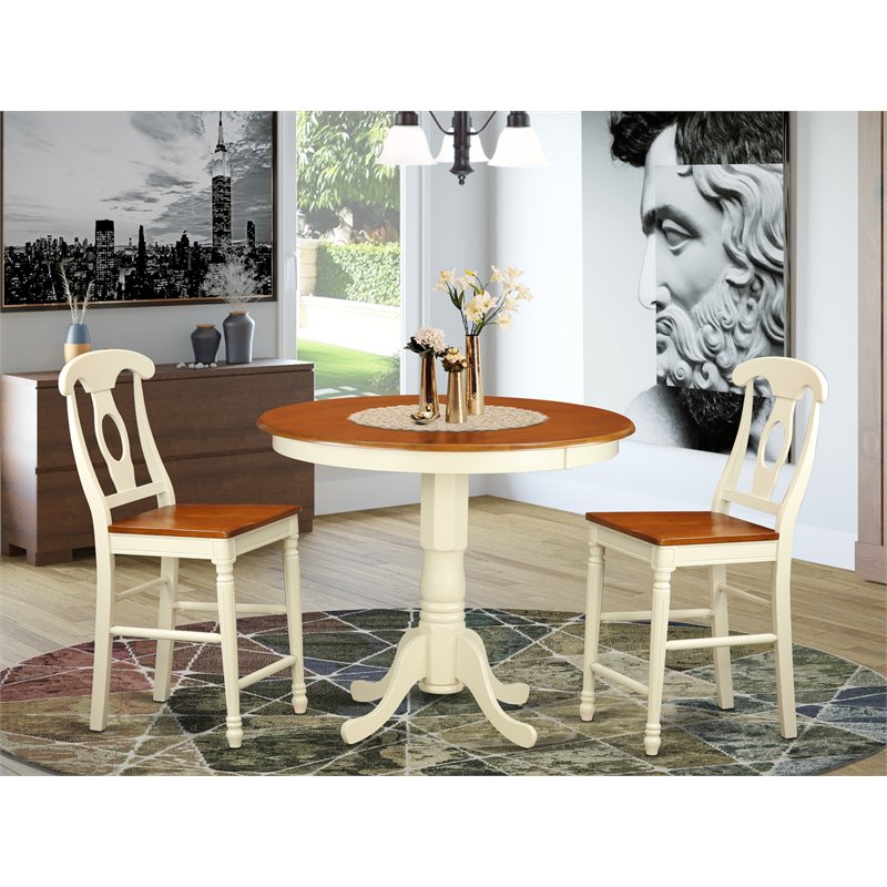 East West Furniture Jackson 3-piece Wood Dining Table Set in Buttermilk/Cherry