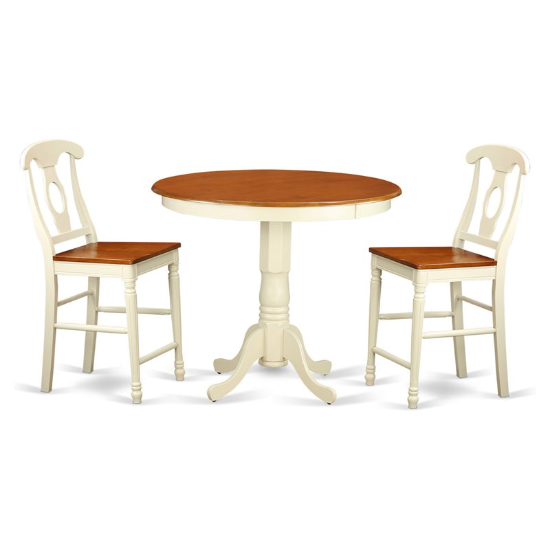East West Furniture Jackson 3-piece Wood Dining Table Set in Buttermilk/Cherry