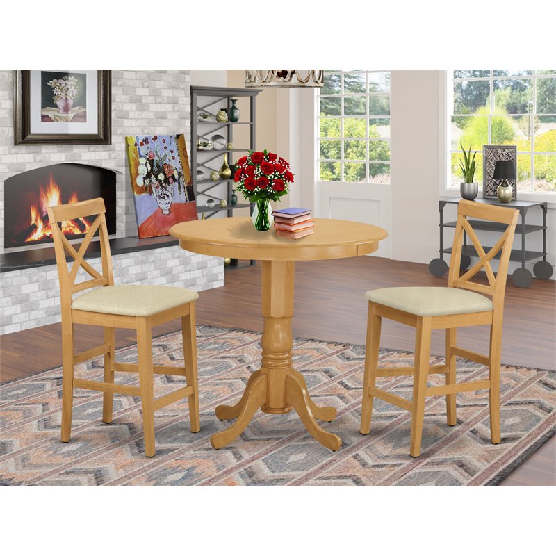East West Furniture Jackson 3-piece Wood Pub Table and Dining Chair Set in Oak