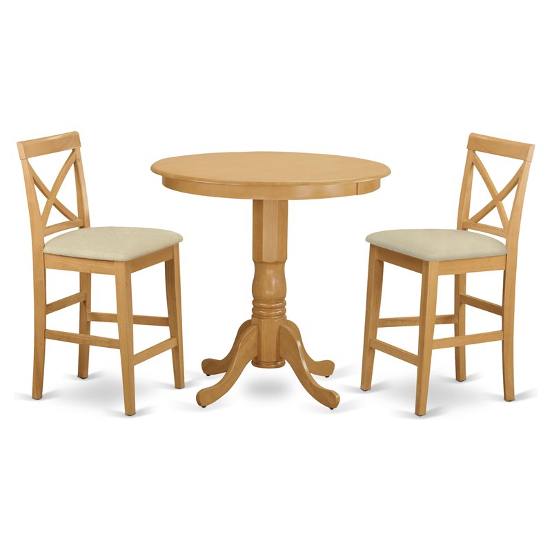 East West Furniture Jackson 3-piece Wood Pub Table and Dining Chair Set in Oak