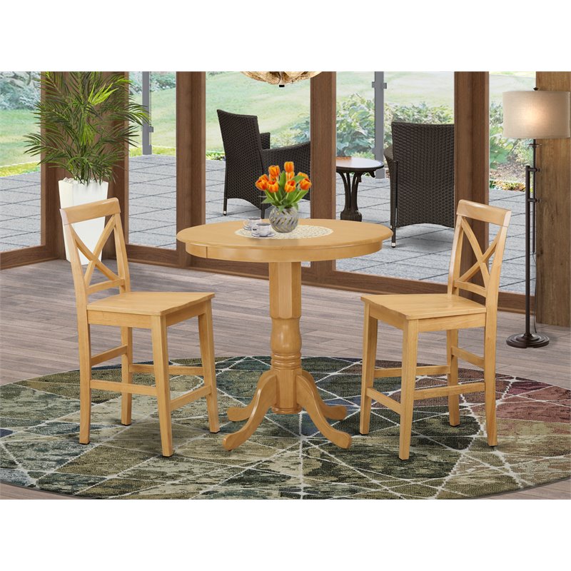 East West Furniture Jackson 3-piece Wood Dining Set with Bar Stools in Oak