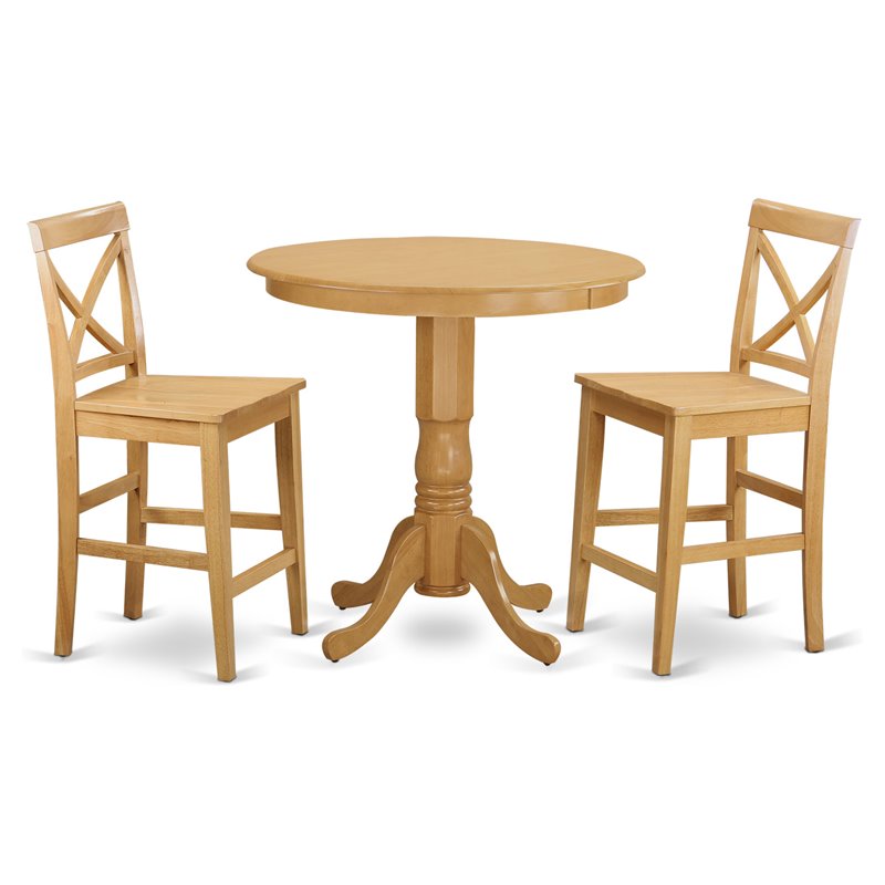 East West Furniture Jackson 3-piece Wood Dining Set with Bar Stools in Oak