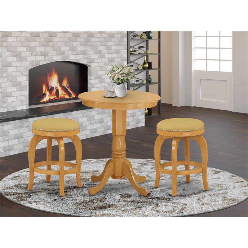 East West Furniture Eden 3-piece Traditional Wood Dining Table Set in Oak