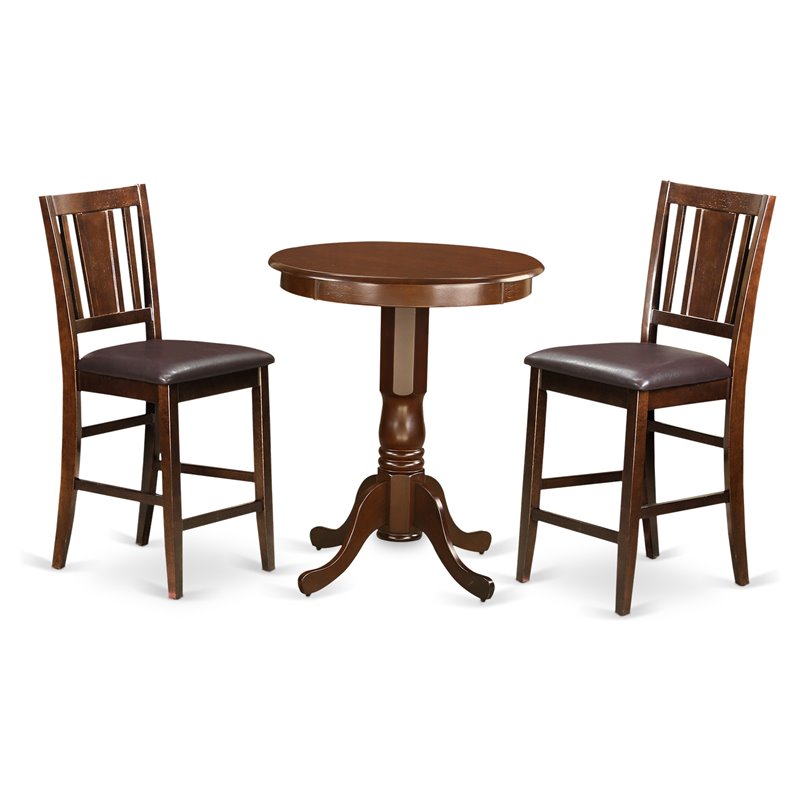 East West Furniture Eden 3-piece Wood Dining Set with Bar Stools in Mahogany