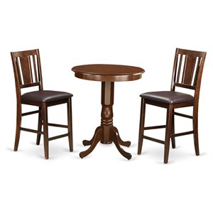 East West Furniture Eden 3-piece Wood Dining Set with Bar Stools in Mahogany