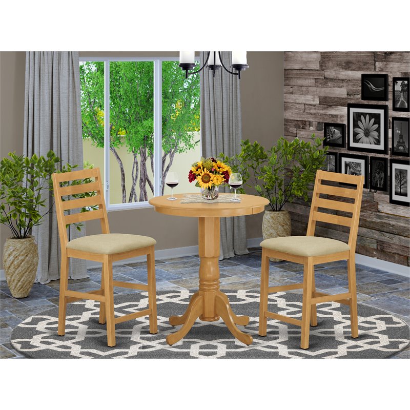 East West Furniture Eden 3-piece Dining Set with Counter Height Stools in Oak