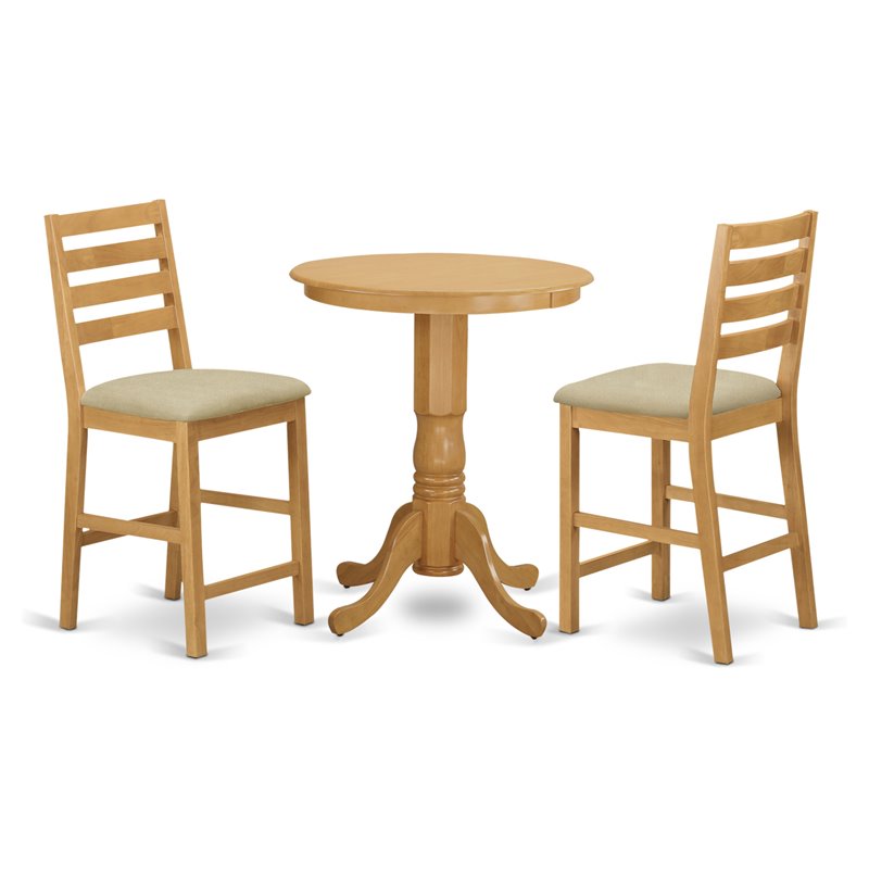 East West Furniture Eden 3-piece Dining Set with Counter Height Stools in Oak