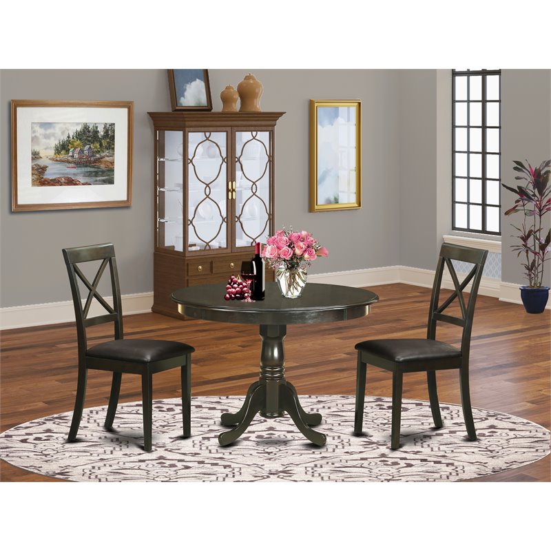East West Furniture Hartland 3-piece Wood Kitchen Table Set in Cappuccino