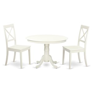 East West Furniture Hartland 3-piece Dining Set with Round Table in Linen White