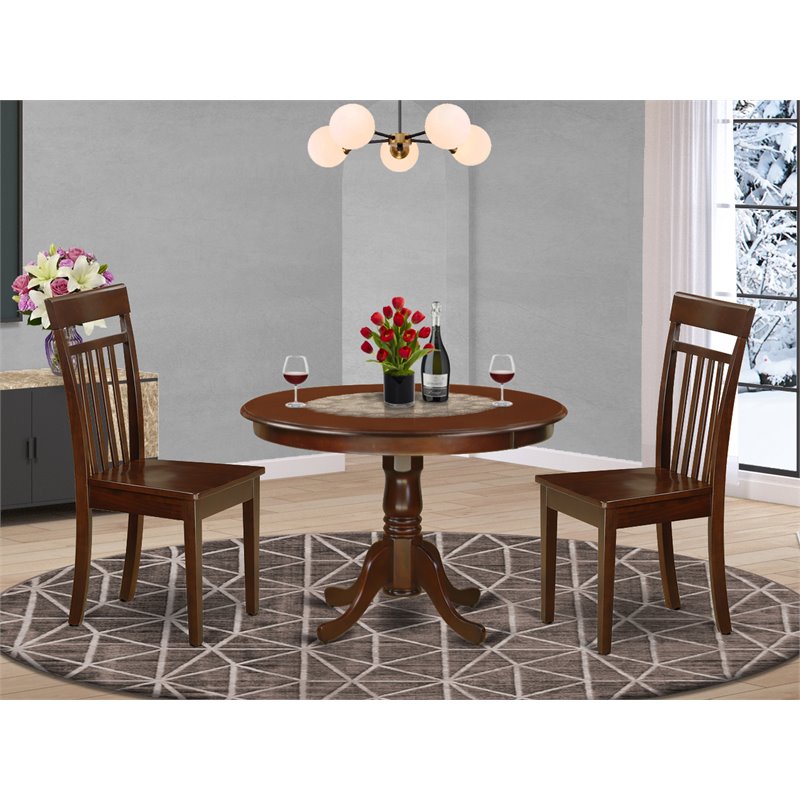 East West Furniture Hartland 3-piece Dining Set with Wood Chairs in Mahogany