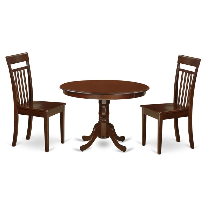 East West Furniture Hartland 3-piece Dining Set with Wood Chairs in Mahogany