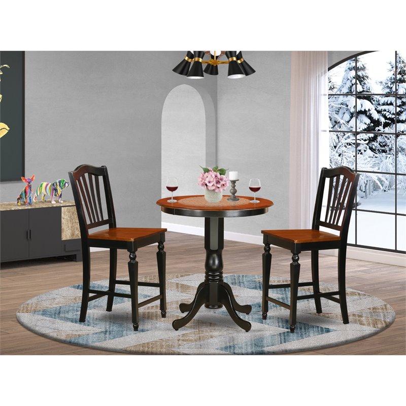 East West Furniture Eden 3-piece Dining Table and Counter Height Stools in Black