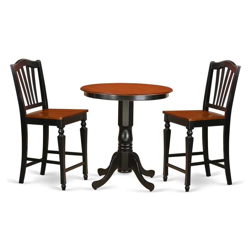 East West Furniture Eden 3-piece Dining Table and Counter Height Stools in Black