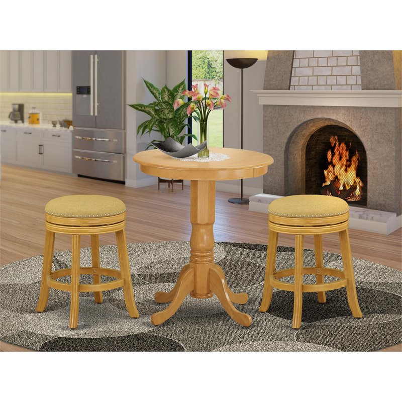East West Furniture Eden 3-piece Dining Set w/ Fabric Upholstered Chairs in Oak
