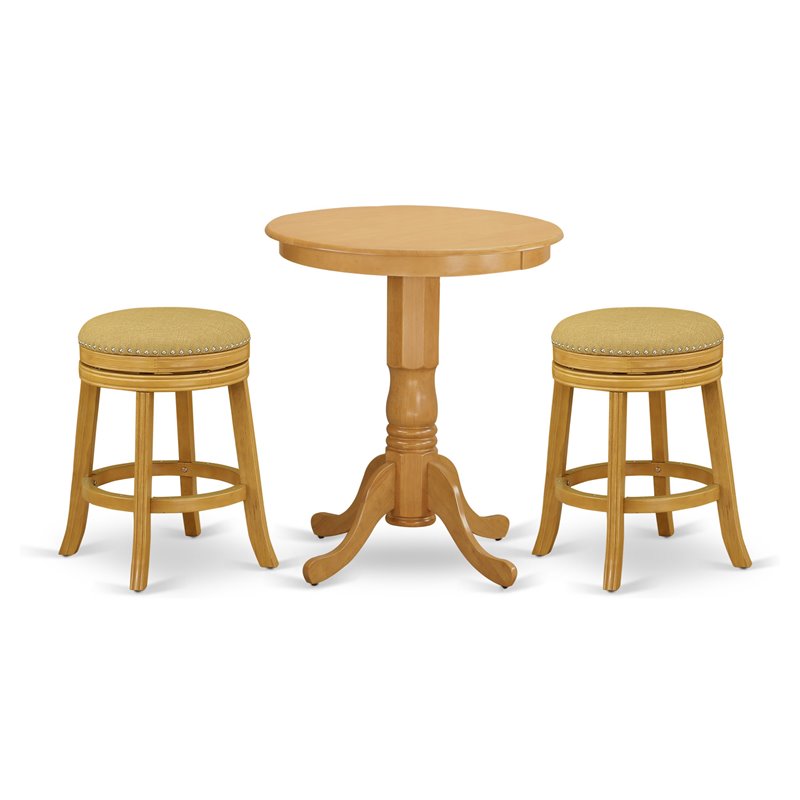 East West Furniture Eden 3-piece Dining Set w/ Fabric Upholstered Chairs in Oak