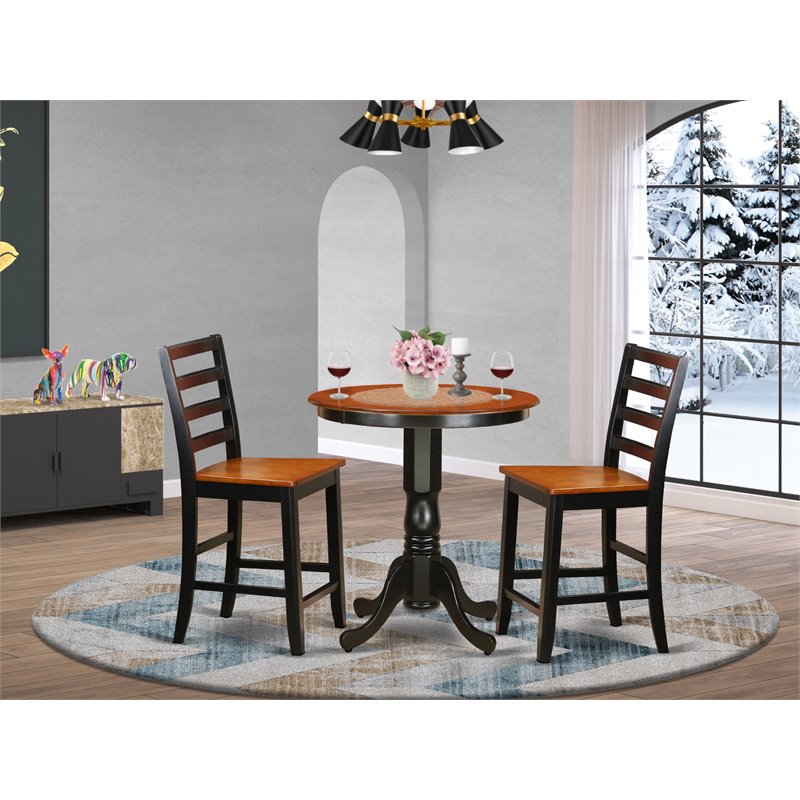 East West Furniture Eden 3-piece Dining Set with Bar Stools in Black and Cherry