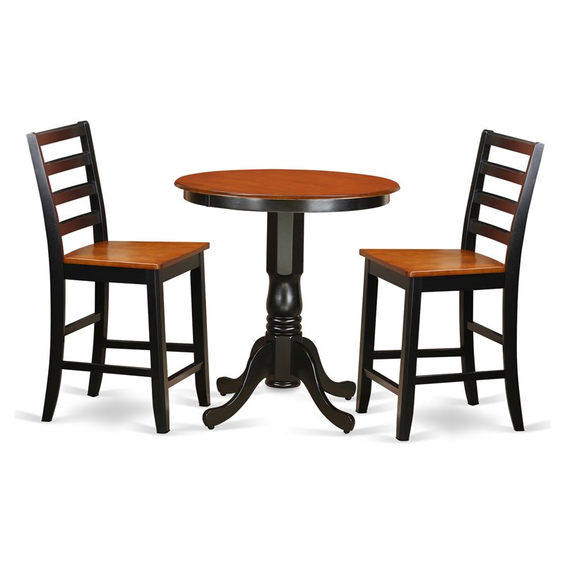 East West Furniture Eden 3-piece Dining Set with Bar Stools in Black and Cherry