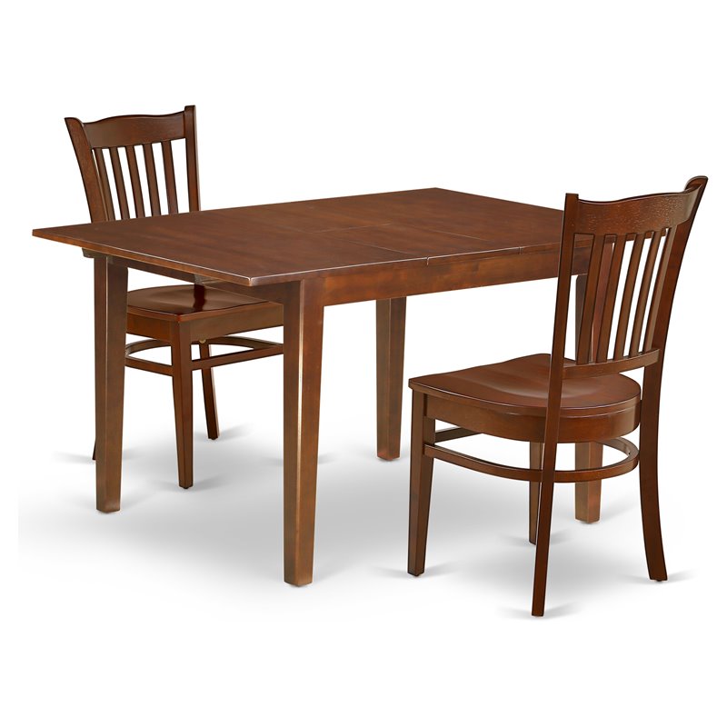 East West Furniture Milan 3-piece Dining Set with Wood Seat in Mahogany