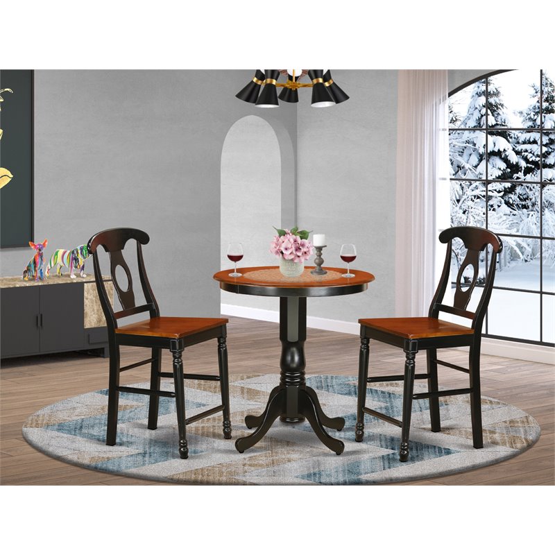 East West Furniture Eden 3-piece Wood Counter Height Dining Set in Black/Cherry