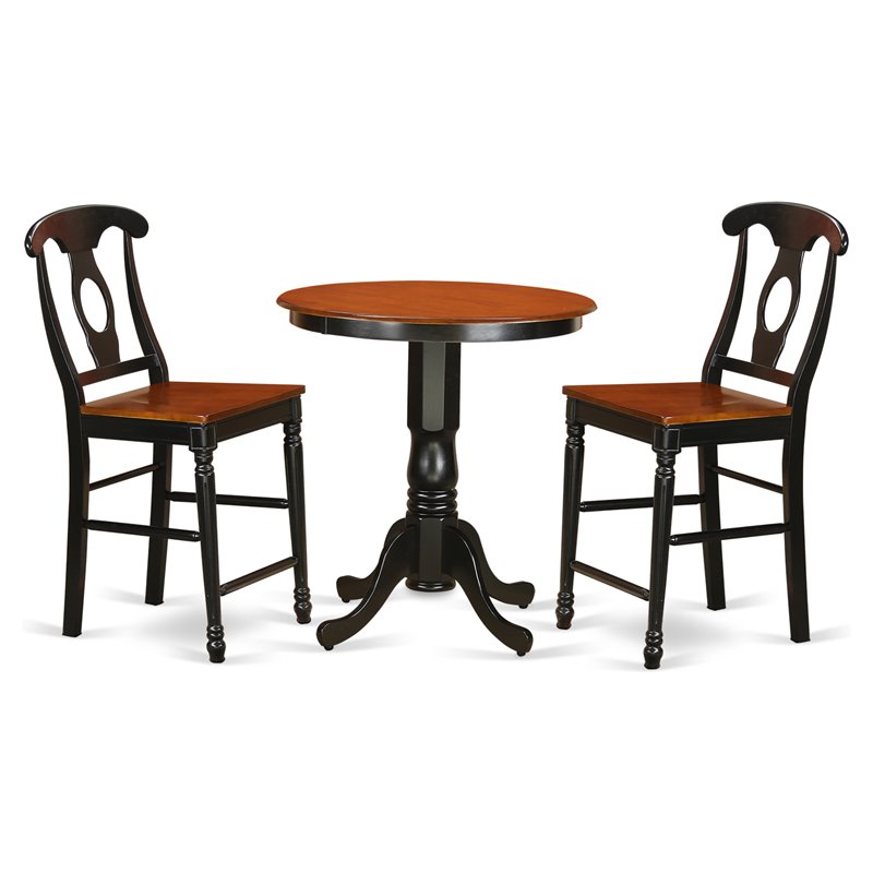East West Furniture Eden 3-piece Wood Counter Height Dining Set in Black/Cherry
