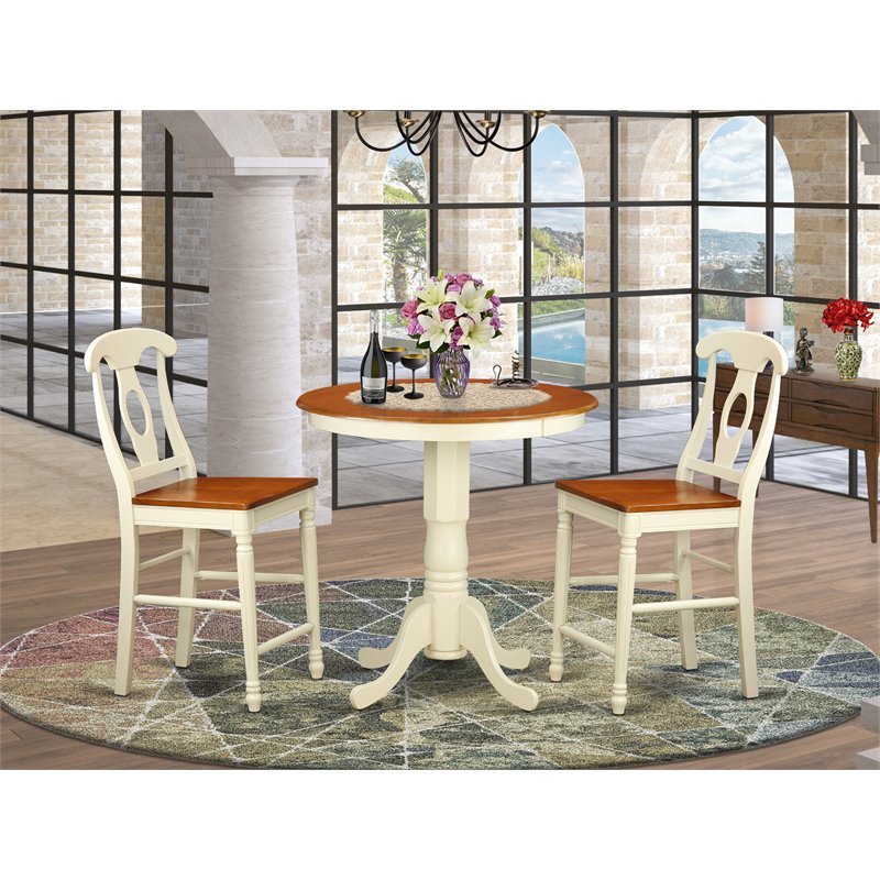 East West Furniture Eden 3-piece Wood Dining Table Set in Buttermilk and Cherry